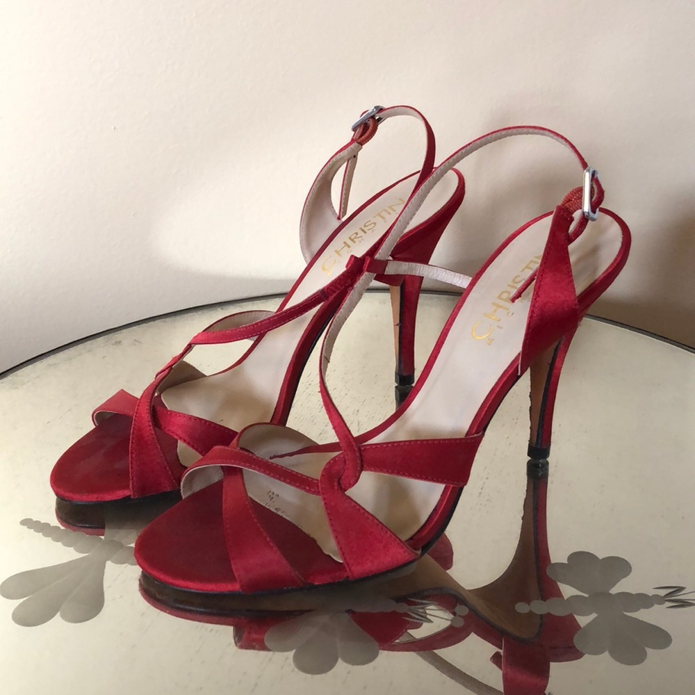 Red satin sandals